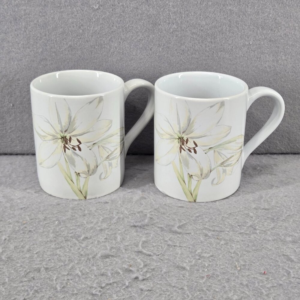 Corelle Coordinates Stoneware White Flower Mug, Set of 2, Discontinued Design